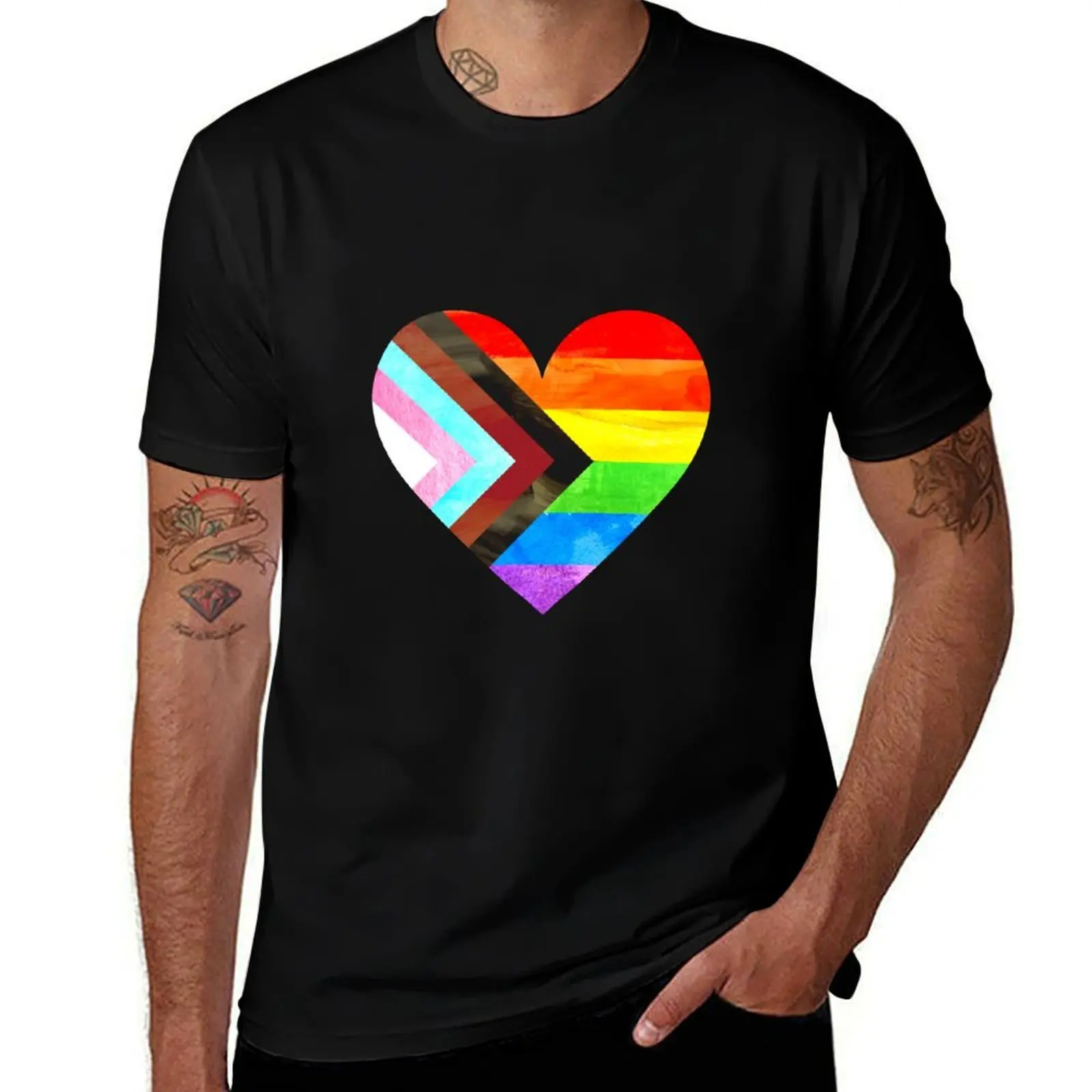 Progress Pride Flag Heart Watercolor Progress Pride Flag Pride Heart T-Shirt Comfortable Daily Wear Tee
