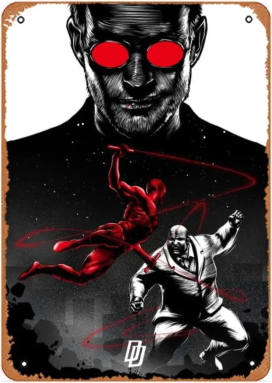 Zuhhgii Vintage Metal Poster - Paola Morpheus Daredevil Vs Kingpin Tin Sign 12 X 8 Inches Suitable for Wall Decoration of Bar,Ca