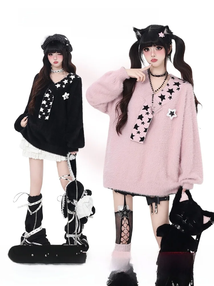 

Оригинальный шарф со звездами Crazygirl, искусственный двухсекционный мягкий свободный дизайнерский свитер, осень-зима, V-Ne Long Sve, теплая теплая мода