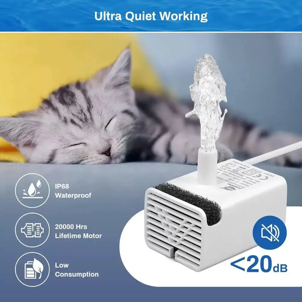 Ultra Quiet Pet Water Fountain Pump Auto Power Off LED Indicator Light Replacement Pump Filter Pump Ultra-Efficient
