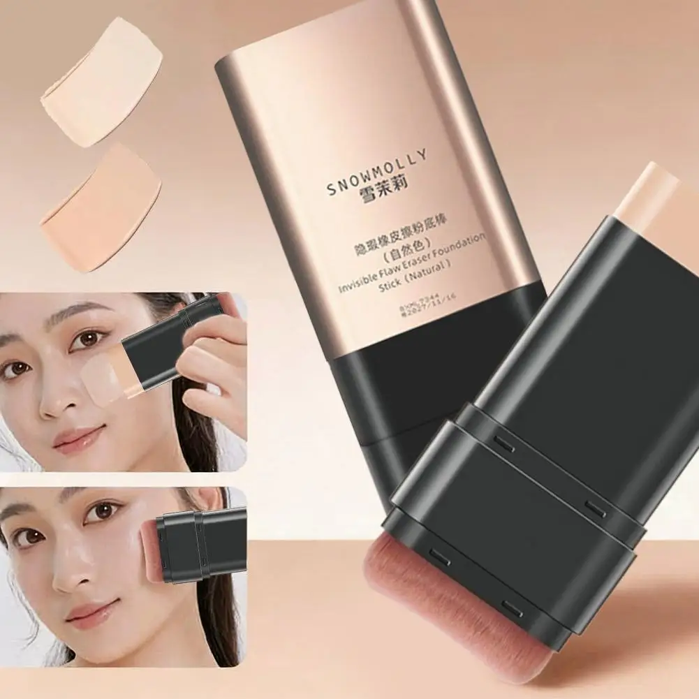 2in1 Eraser Foundation Stick Moist Light Concealer Foundation With Big Brush Long-lasting Flawless Makeup Face Beauty