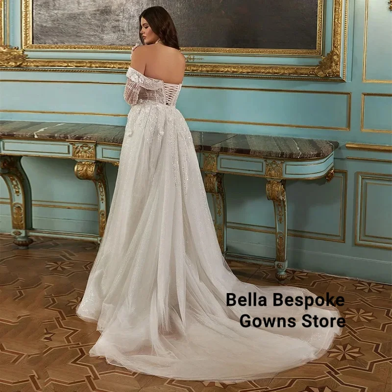 Abito da sposa scintillante taglie forti Treno staccabile Personalizzato con spalle scoperte Sweetheart Perline Sweep Train Abito da sposa arabo