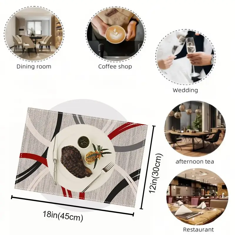 VIKAMA 2/4/6Pcs Modern Abstract Placemats Red Grey Black Curve Geometric Print Washable Dining Table Mats Home Decor - view 4