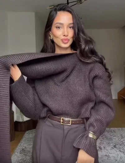 Solid Turtleneck Knit Short Pullover Women Chic Scarf Collar Full Sleeves Loose Warm Sweater 2026 Lady Daily Street Pullovers
