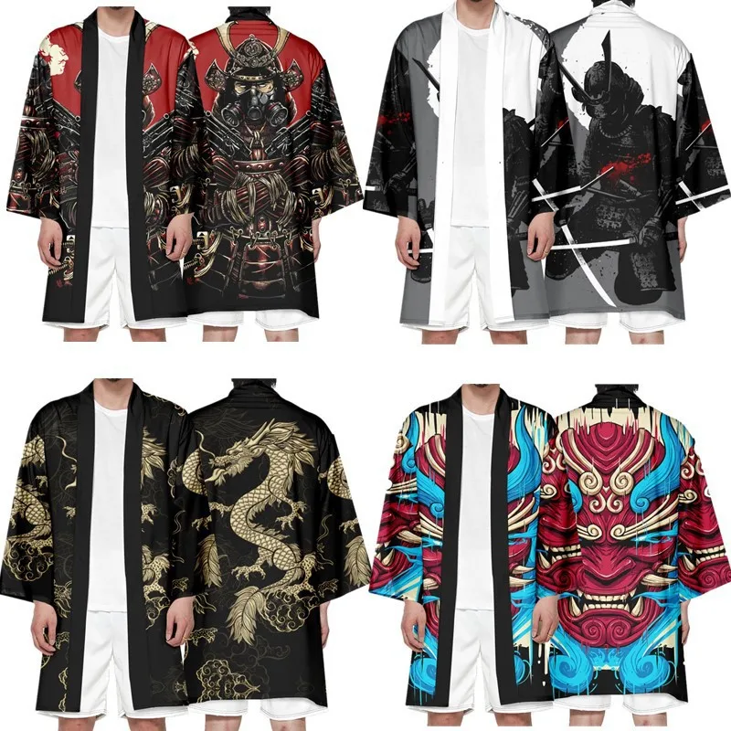 Plus Size Japanese Kimono Cardigan Men Women Long Robe Coat Streetwear Beach Yukata Cosplay Haori Harajuku Tops Asian Clothing