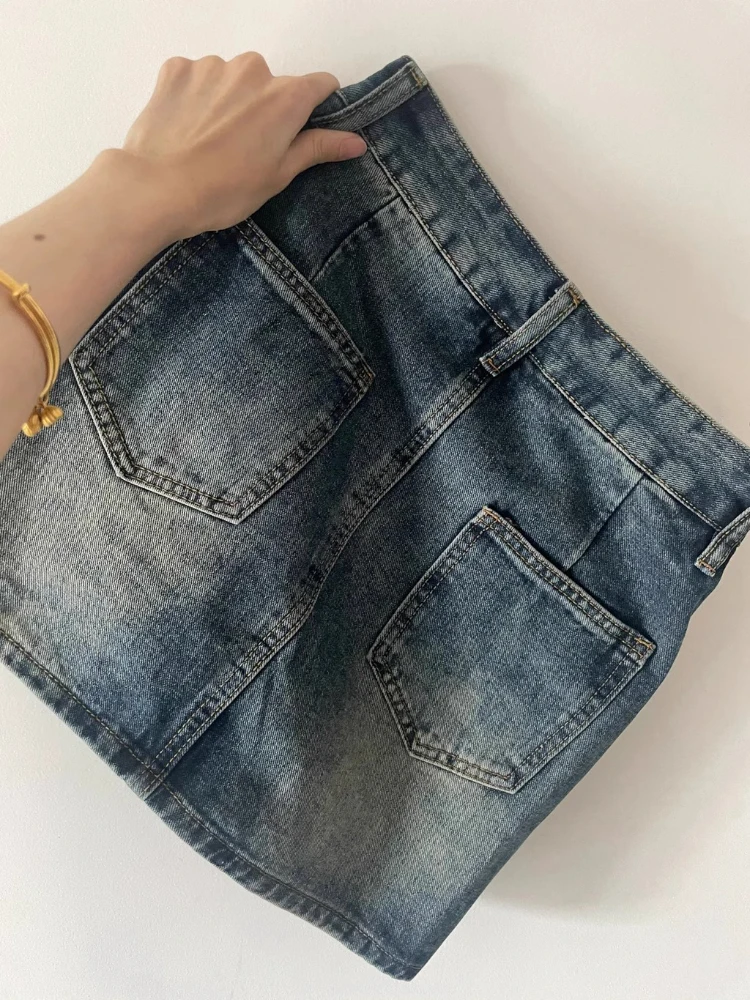Women Blue Mini Denim Skirt Vintage Korean Style Y2k Gyaru A-line Cargo Cowboy Skirt Harajuku Wrap Jean Skirts 2000s Summer 2026