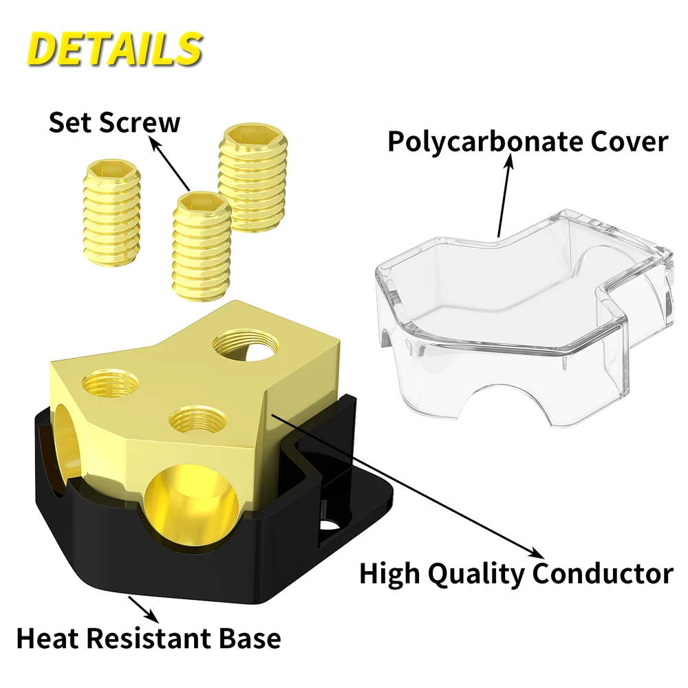 2 Way Power Distribution Block 0/2/4 AWG Gauge in 4/8/10 Gauge Out Car Audio Stereo Amp Distribution Connecting Block