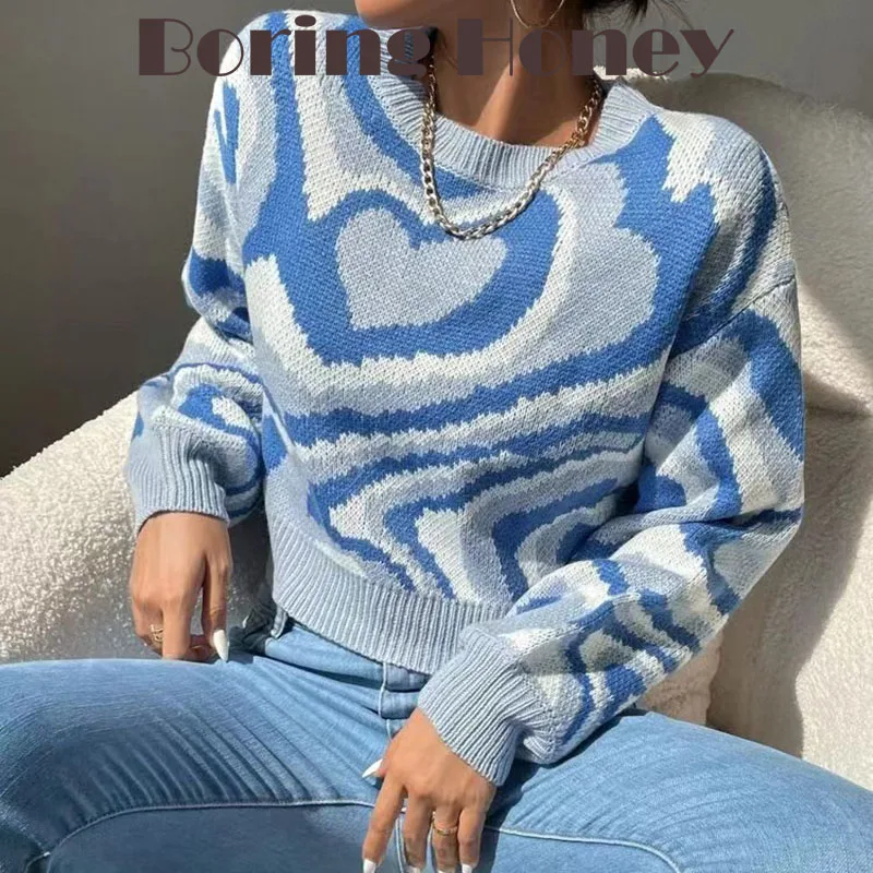 Boring Honey Korean Style Loose And Comfortable Winter Clothes Women Long   Sleeve Top Be All-Match Knitted Pullover Women Sweat