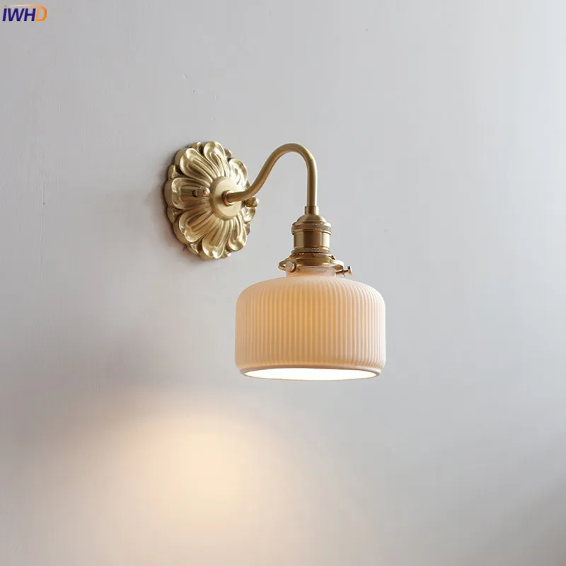 IWHD Copper Base Ceramic LED Wall Lights For Living Room Bedroom Bathroom Mirror Home Decor Japan Modern Wandlamp Sconce Murale