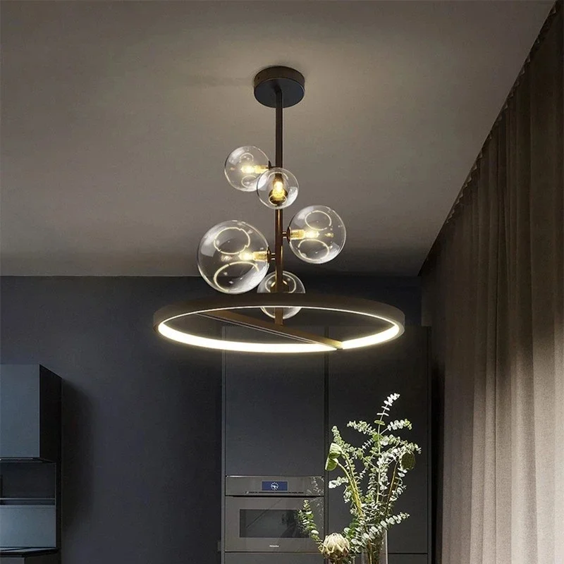 

Nordic Style Ring Glass Led Pendant Light for Living Dining Room Food Tables Kitchen Bedroom Chandelier Home Decor Light Fixture