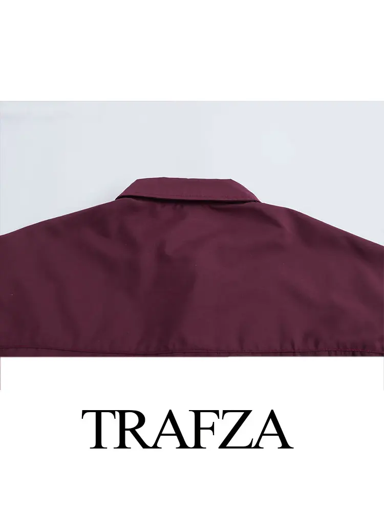 TRAFZA, Top holgado de manga larga con solapa y una hilera de botones para mujer, ropa de calle de otoño para mujer, camisa de manga raglán Borgoña a la moda Y2K