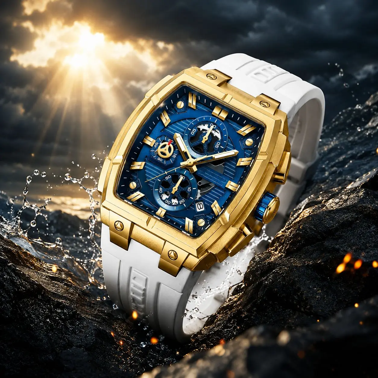 Mens Watches Stylish Chronograph Waterproof Luminous Silicon Strap Multifunction Watches for Men Business White Men Wrist Watch