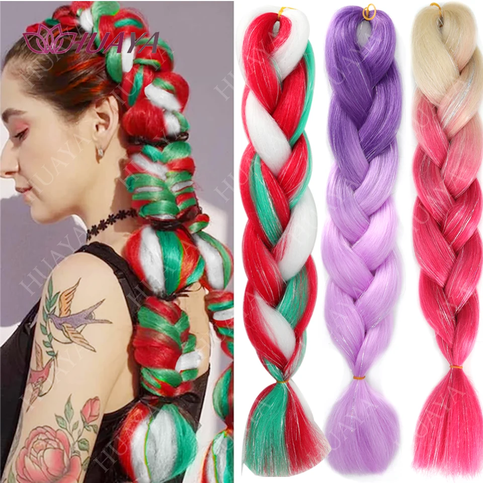 

Волосы для плетения омбре, синтетические вязанные крючком косы, 24 дюйма, омбре, два трехцветные, Jumbo, наращивание волос, рождественские волосы