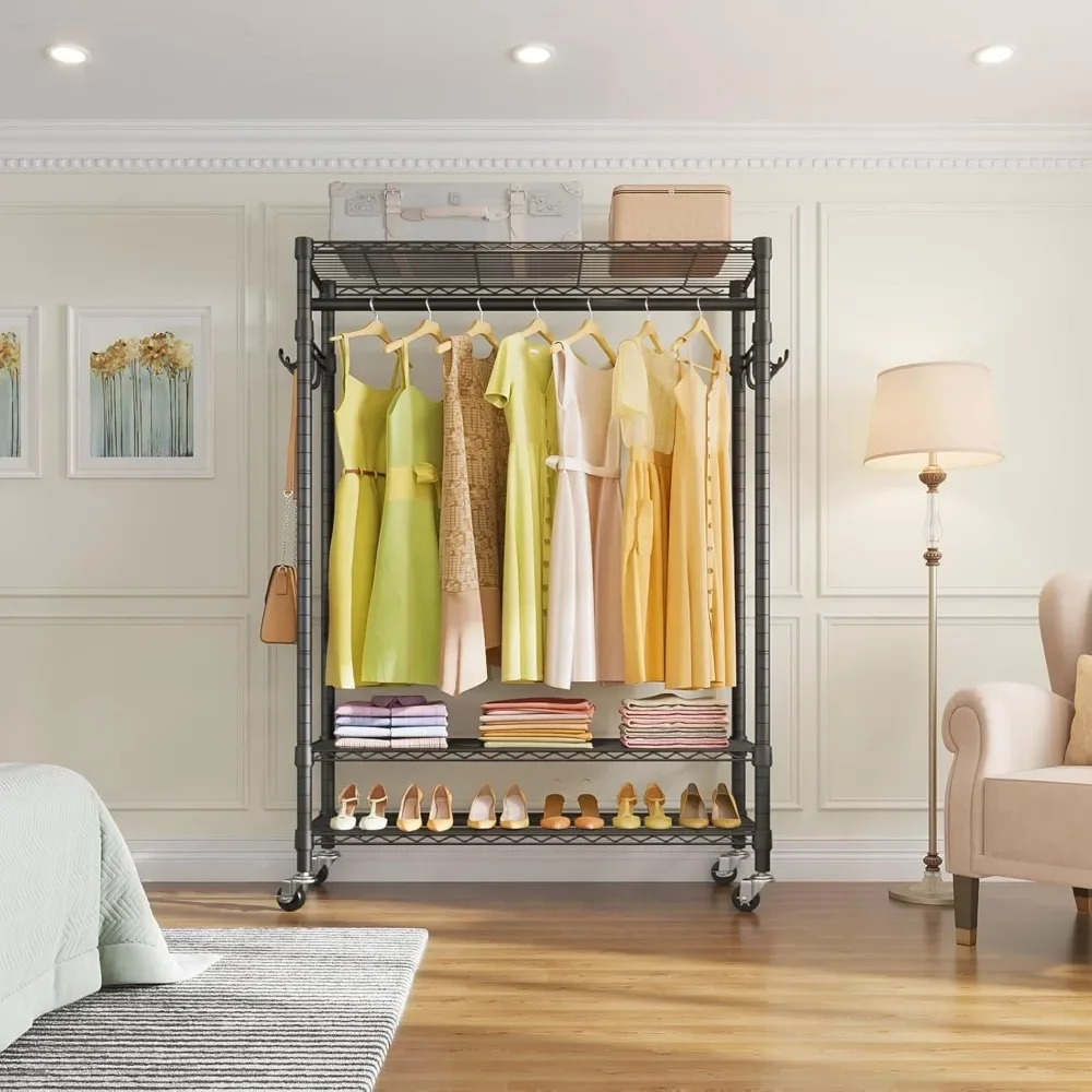 

Plus Rolling Clothes Rack with Locking Wheels, Portable Closet for Hanging Clothes Heavy Duty Garment Rack