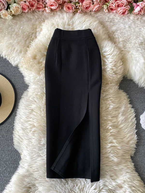Ele High Waist Midi Skirt Slim Fit Pure Color Asymmetrical OL Busin Women's Faion Spring Ci Commute High Waist