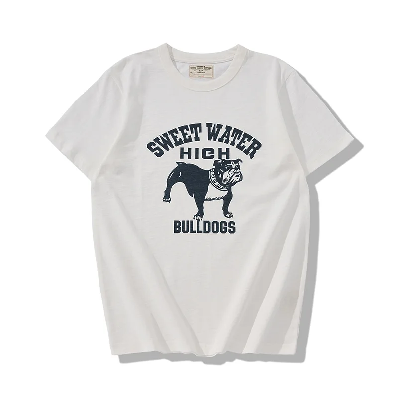 255g Bamboo Cotton Men's T-shirt Summer Fashion Creative Bulldogs Print American Style Loose Casual Vintage Short Sleeve TEE