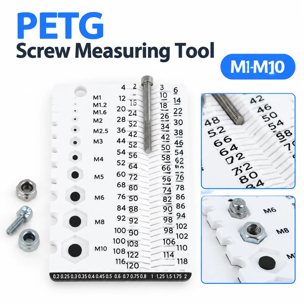 1Pcs M1-M10 Screw Measuring Tool 12.5x8.5cm PLA Plastic Thread Checker Gauge White Orange Hex Nut Hole Slots