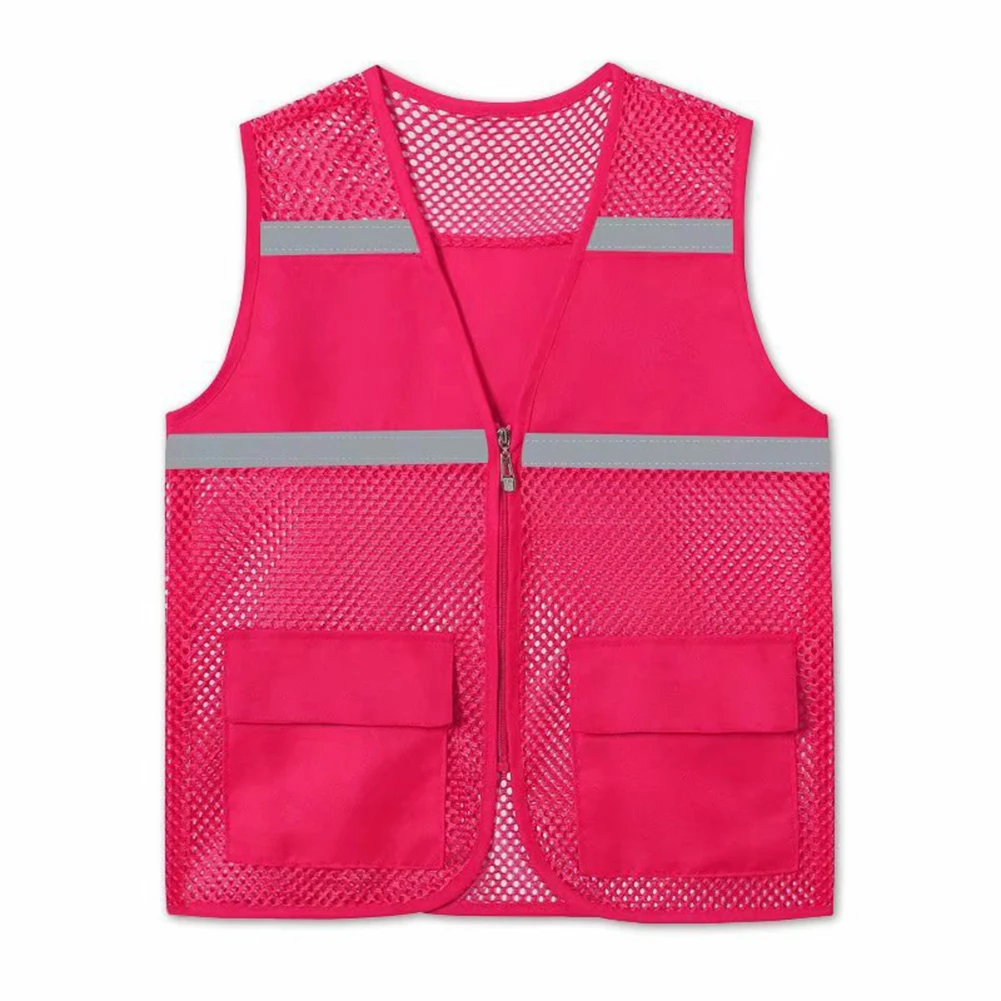 Gilet a rete con rete di pesce Casual rosso rosa gilet stampato con striscia riflettente per uomo e donna vestibilità comoda rosa rossa