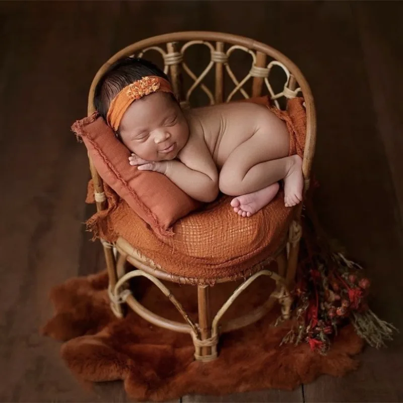 Newborn Retro Rattan Basket Chair Photography Props–Cute Posing Prop Perfect for Baby Girl & Boy Infant Photo Shoot Background