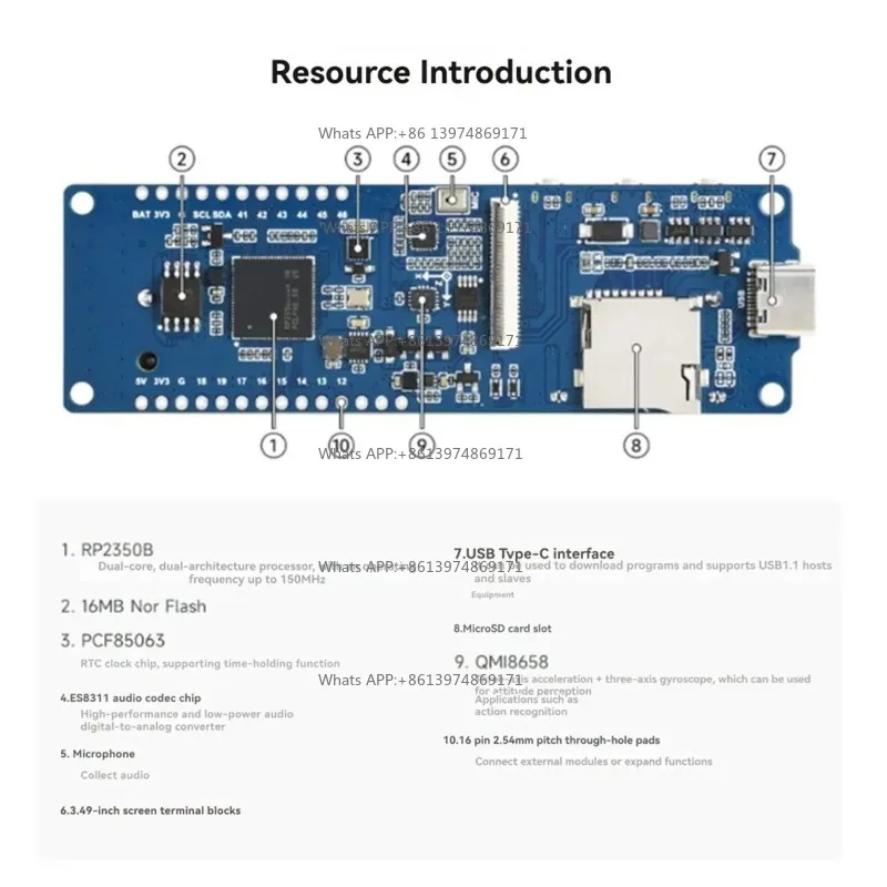 Digital Essentials 3.49 Inch RP2350 Development Board Capacitive Touch Screen 172x640 LCD Display