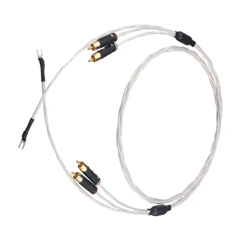 AS95 Professional HiFi RCA Cable Silver-Plated 2RCA-2RCA with Ground Wire for Vinyl Turntable CD Amplifier Audiophile