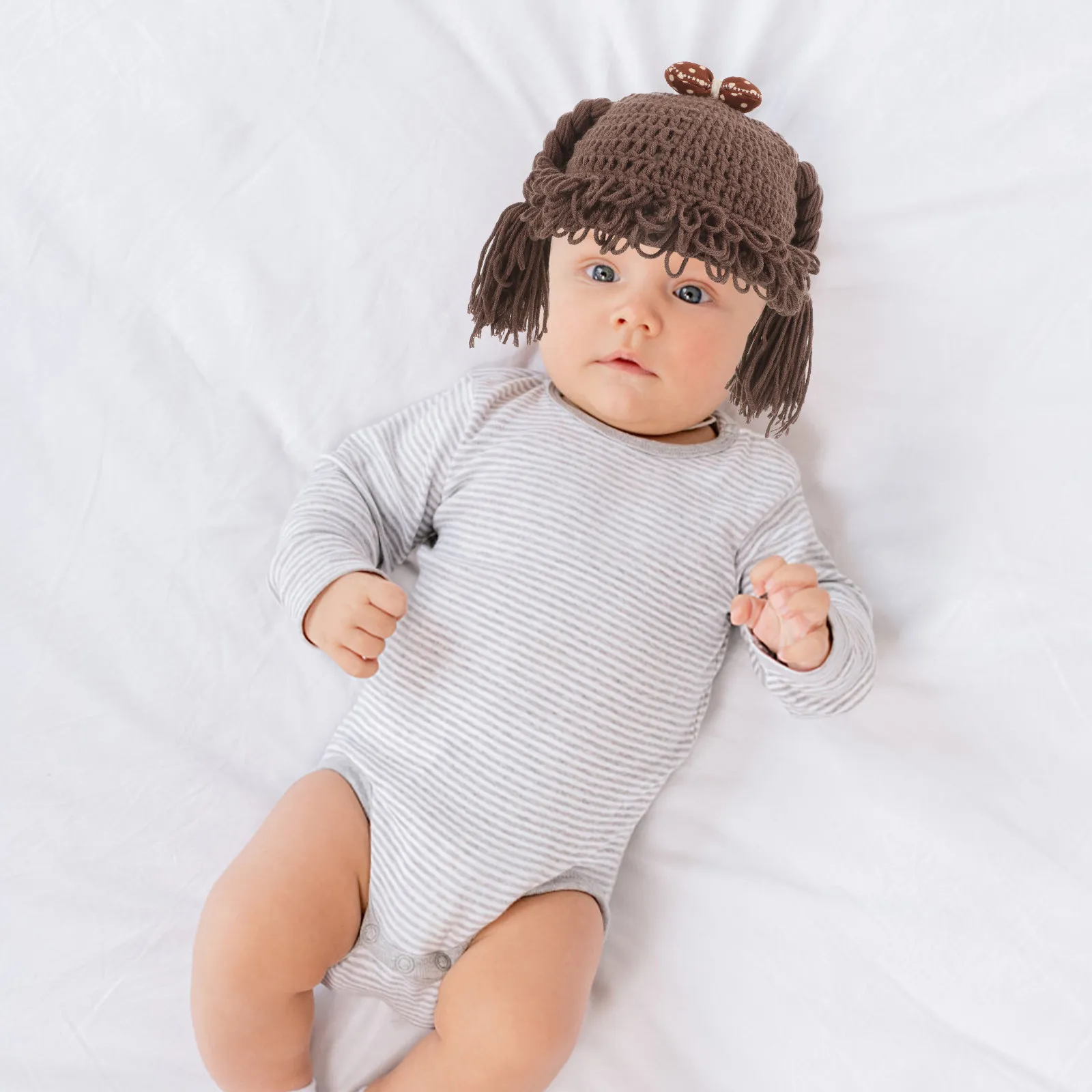 

Вязаная вручную детская шапка-бини для новорожденных и младенцев: теплая зимняя модель с милым плетеным узором из мягкой шерстяной пряжи для забавных фотосессий