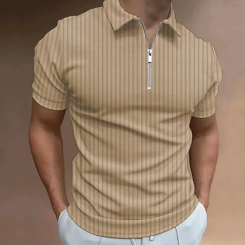 Hommes zip rayé polo couleur unie t - shirt manches courtes chemise Casual Slim Summer 2023 jogging Fitness Jersey