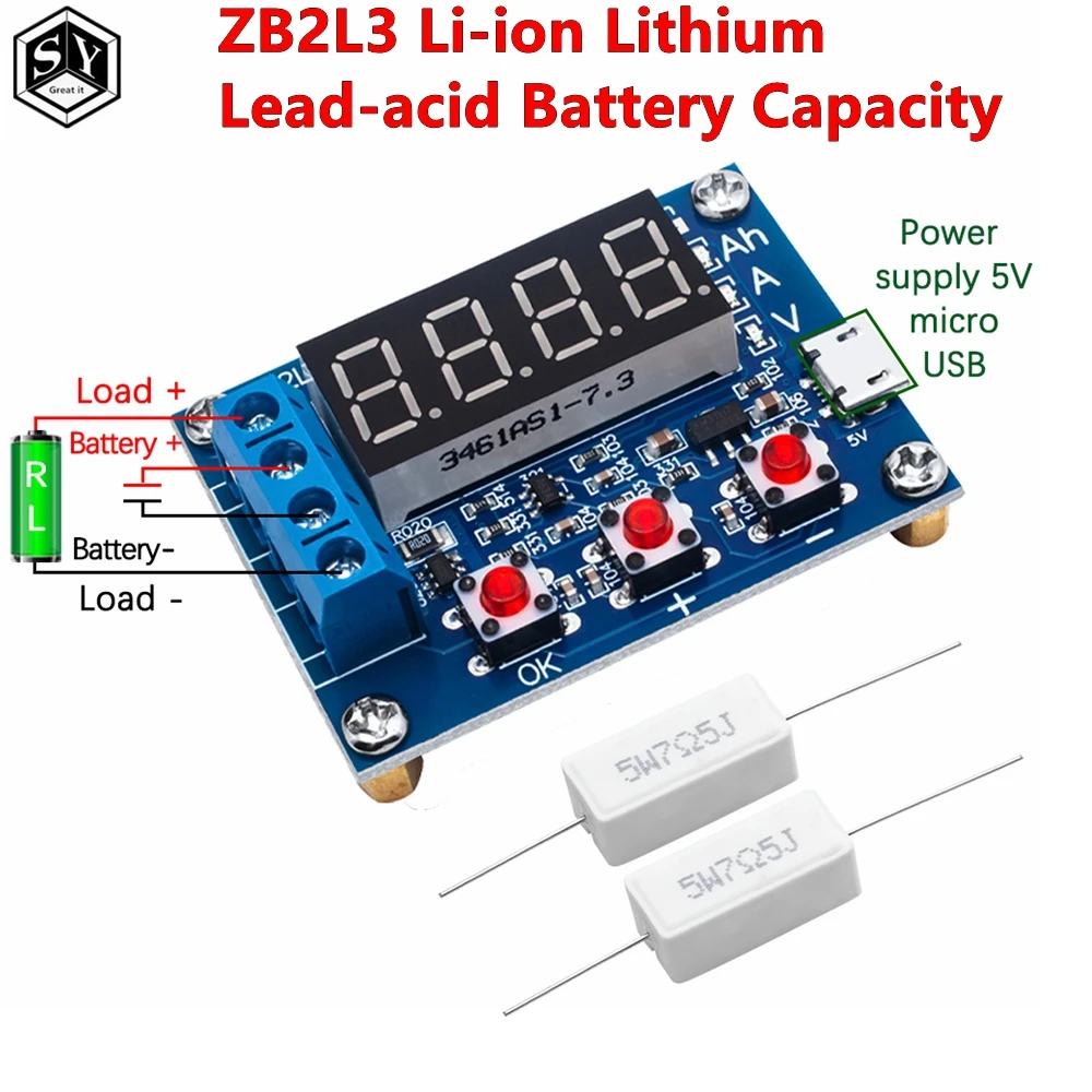 GREAT IT ZB2L3 Li-ion Lithium Lead-acid Battery Capacity Meter Discharge Tester Analyzer