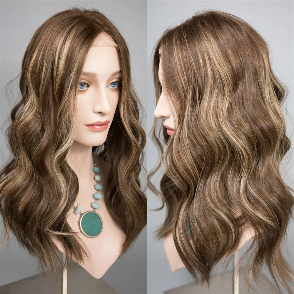

Party Cosplay Wigs Ombre Dark Caramel Brown Wig Synthetic Soft HD Lace Frontal Wig Natural Preplucked Hairline with Baby Hair