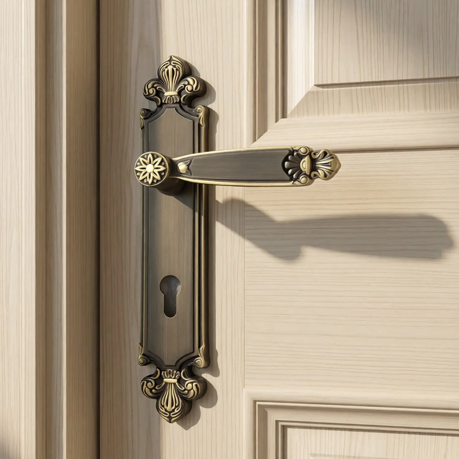 European-style vintage brass room door lock, antique brass double-tongue mechanical lock, American jade handle, bedroom copper d