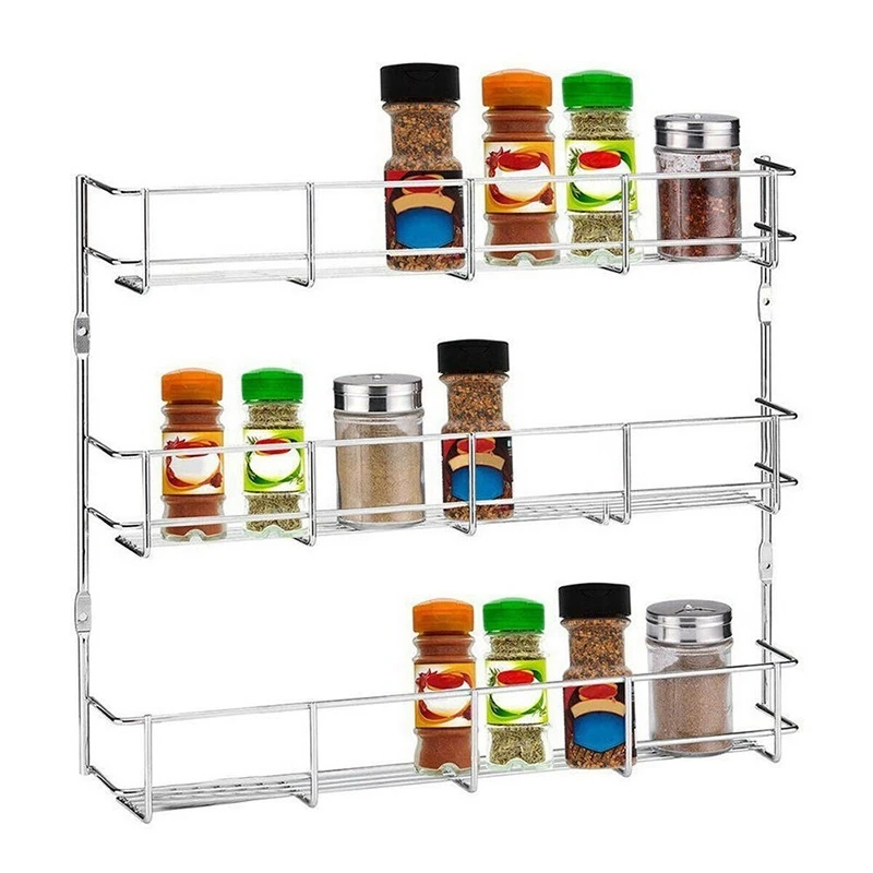 3 Tier Spice Rack Wall Mount Kitchen Organizer Seasoning Box Storage Rack Holder Kitchen Shelf Space Saver