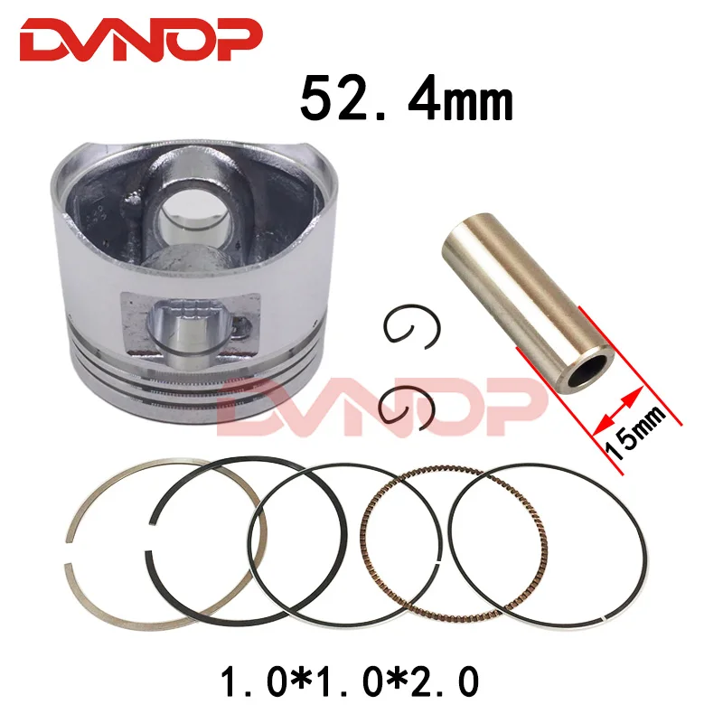 High Quality Motorcycle 52.4mm Piston 15mm Pin Ring Set For GY6-125 152QMI Moped Scooter Dirt Bike TaoTao