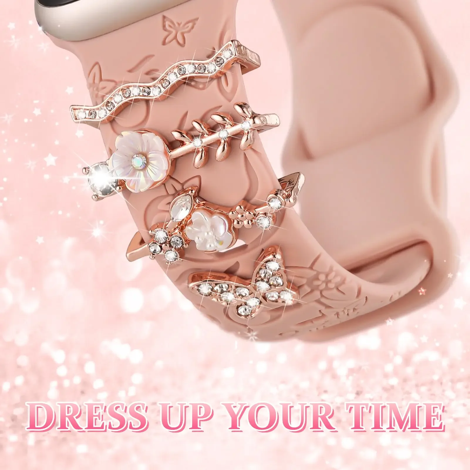 Moda pulseira de silicone decorativa para apple watch band ornamento decoração metal encantos cinta acessórios para iwatch série 10 9