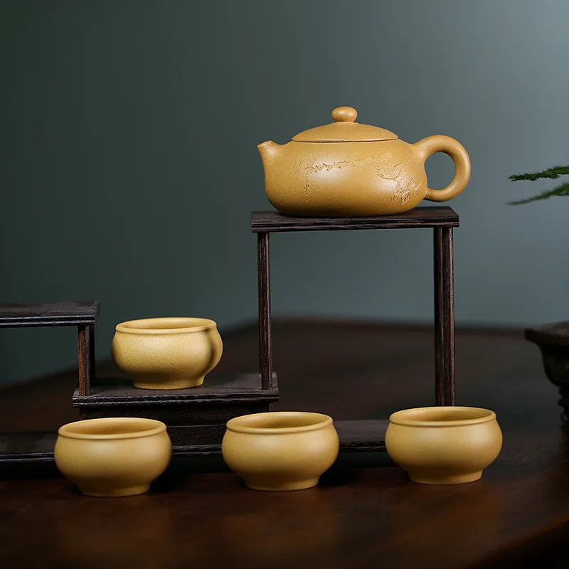 

High Quality Handmade Yixing Clay Teapot Suit Ore Beige Flat Xi Shi Set Household Purple Sand Sets Holiday Gift