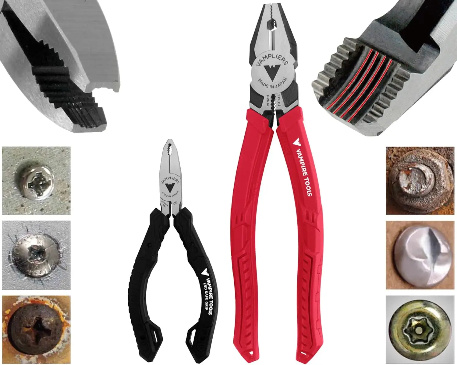 

2-Piece Screw Extractor Pliers Set: 8" Linesman & 5" Mini for Stripped Screw Removal, Made in Japan