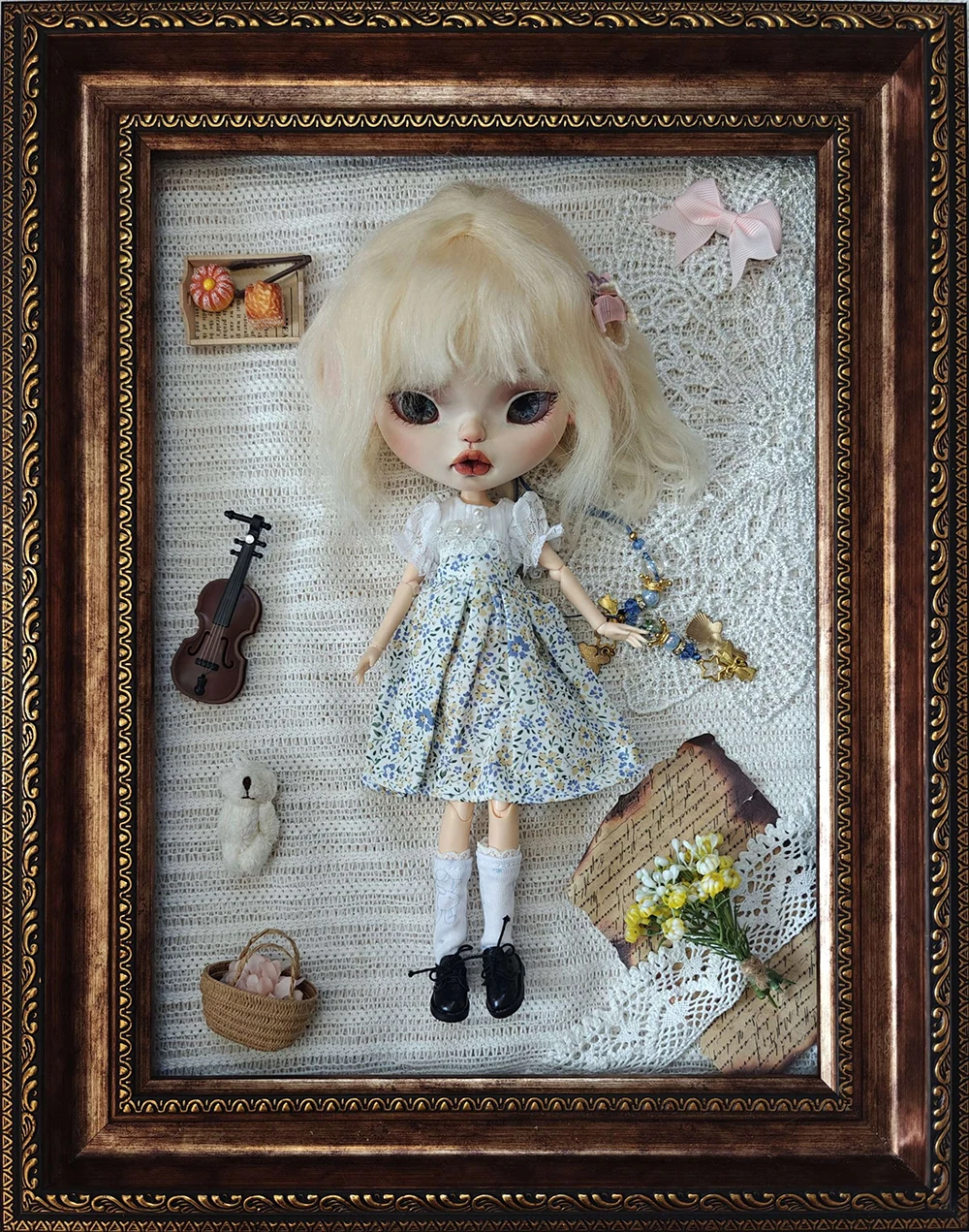 

Outfits for Blyth doll blue floral Dress blythe doll clothes Doll Vintage Dress Suit for Ob24 Ob22 Azone Doll Clothes