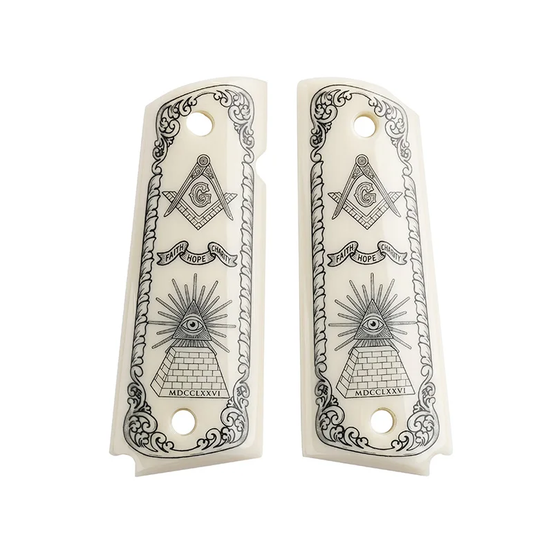 Full Size 1911 Grips High Quality White Resin Material with Exquisite Pattern DIY Modification Fade-and Sweat-pyramid Coating