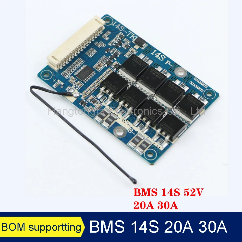 BMS 14S 20A 30A 52V trójskładnikowa bateria litowa płyta ochronna ładowania z równowagą kontroli temperatury 18650