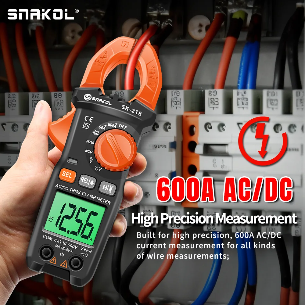 Imagem -02 - Grampo Medidor de Corrente Multímetro Digital Alicate Amperímetro True Rms Alta Precisão Ncv Ohm hz Tester 600a Sk218-ac dc