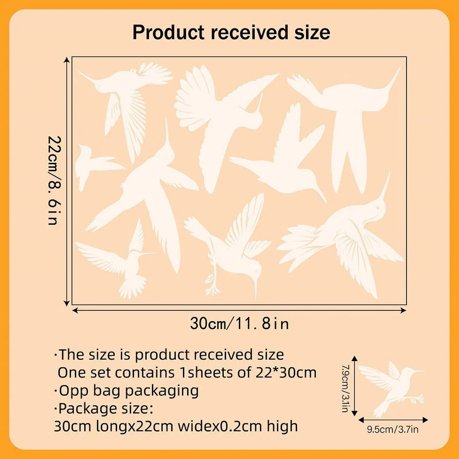 Window Stickers for Birds 9 Pieces Hummingbird Shape Glass Door Sticker Bird Friendly Window Clings for Homeowners Nature Lovers view 6