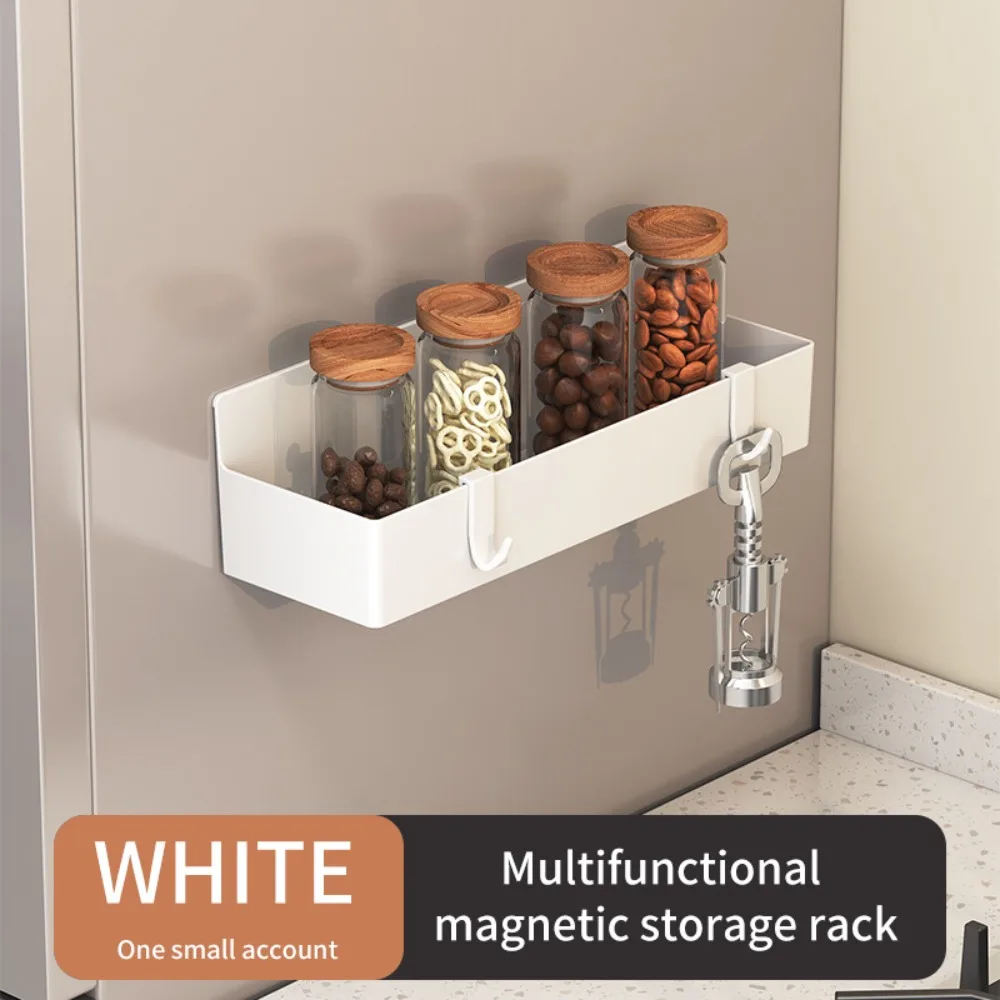 Wall Mounted Refrigerator Magnetic Shelf Space Saving with Hooks Magnetic Spice Rack Punch Free Multipurpose Seasoning Holder
