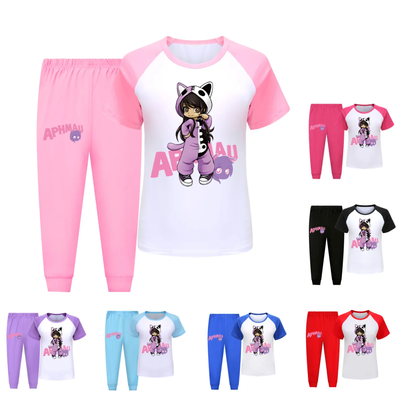 Aphmau Cat Clothes Kids Short Sleeve T-shirts Pants 2pcs Set Baby Boys 2024 Summer Pijama Sets Toddler Girls Cartoon Sleepwear