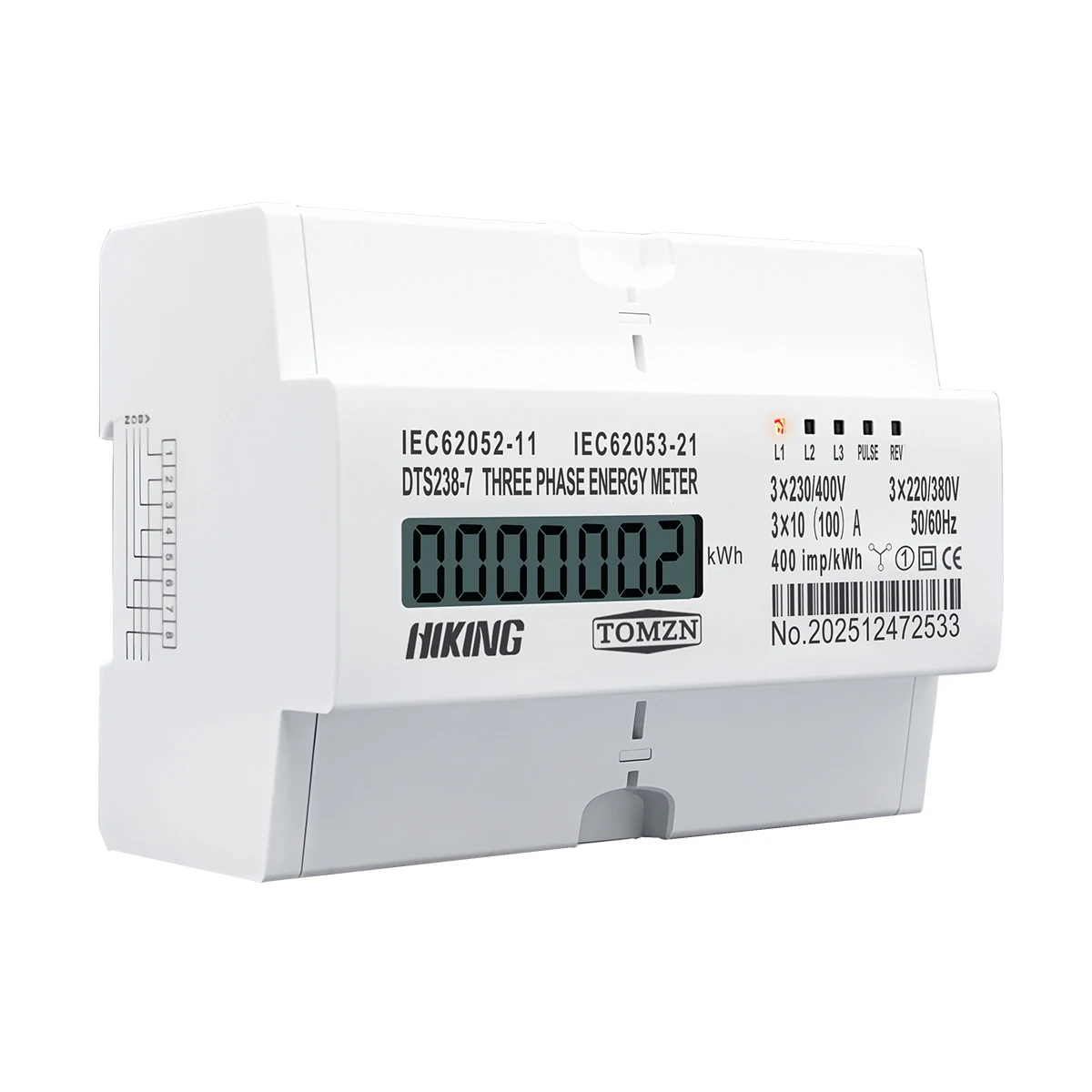 TOMZN 10(100)A 3*220V/380V 3*120V/207V 50Hz 60Hz Three Phase DIN Rail KWH Watt Hour DIN-rail Energy Meter LCD