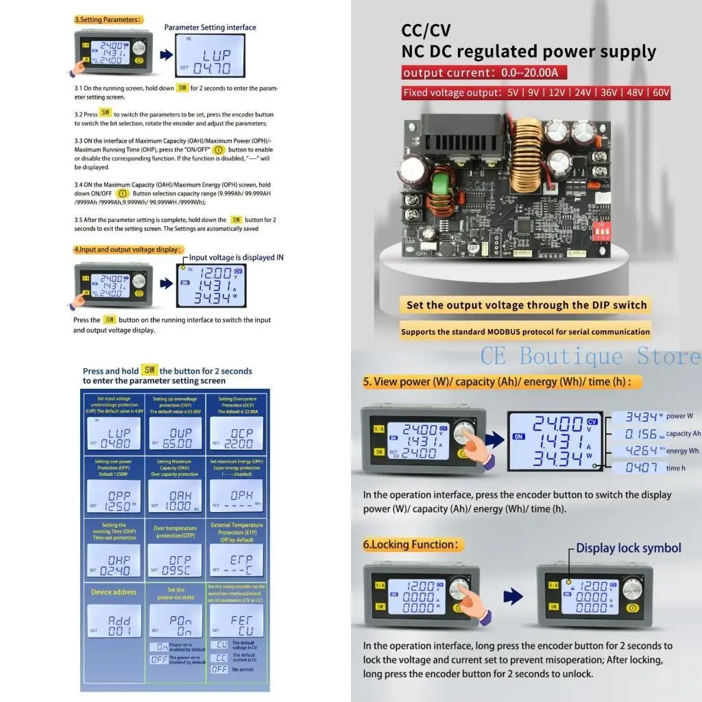 

652F Electronics DC-DC XY6020L С шагом пошёновой модуль мощности 6-70 В до 0-60 В 20a