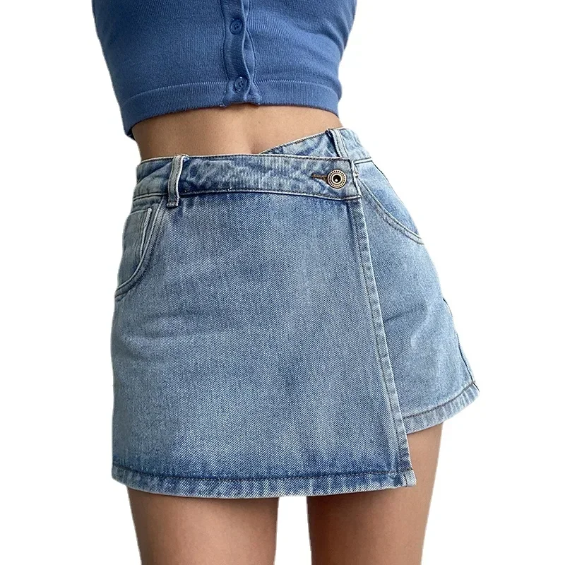 

Pop Summer Irregular Denim Skirt For Women Slim High-waisted A-line Jeans Skirt Shorts Fashion Vintage Streetwear Y2kClothing Fe