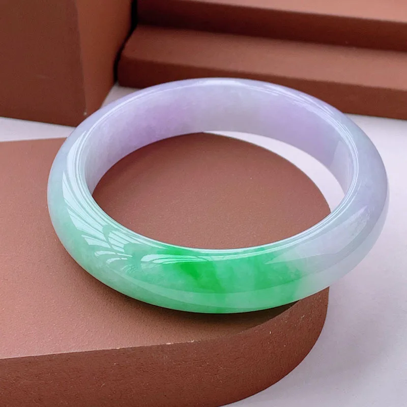 Myanmar Spring Color Jade , Type, Natural Old Mine Jadeite, Perfectly Round, Ice-Waxy Violet Bracelet, Gift