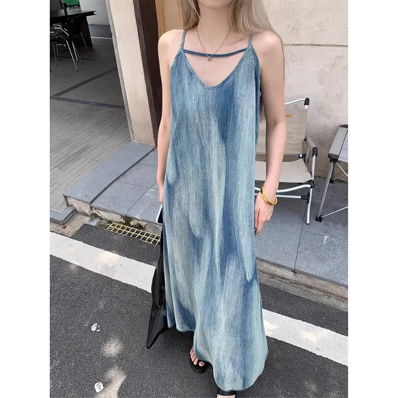 Camis Dress Striped Sleeveless Off Shoulder A-line Long Dresses Vintage Thin Hot Girls Korean Style Skirts Summer Preppy Clothes