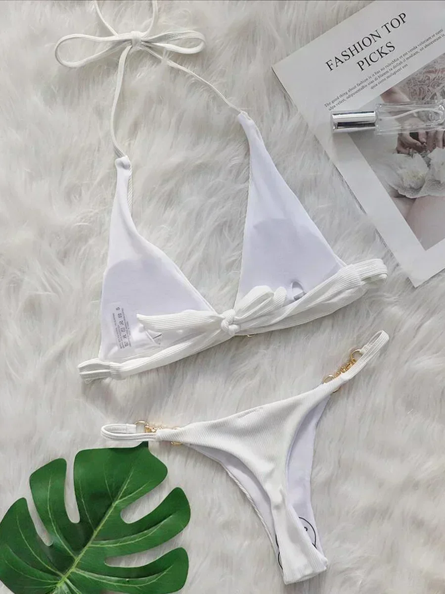 

Сексуальное бикини в рубчик, 2022, бикини со стразами и бриллиантами, женские купальники, женский купальник, комплект бикини из двух частей, купальный костюм с лямкой на шее, купальный костюм