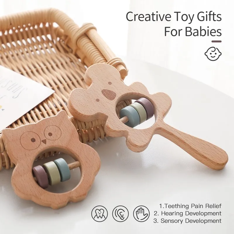 Baby Cute Koala Rattle Natural Wood Safe Teether Toys Babies Newborn Accessories Handbells Baby Toddler Educational Toys