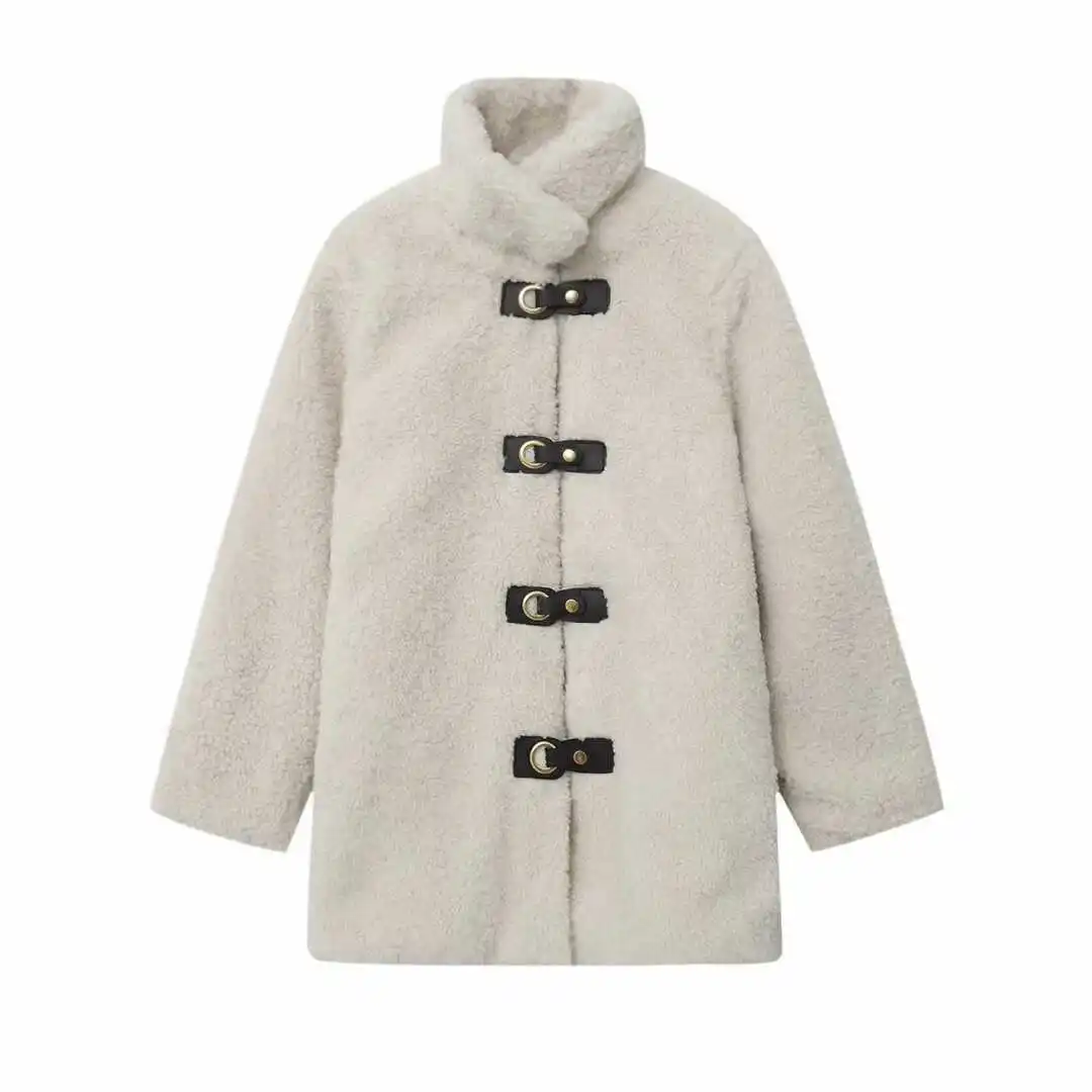 

Женская зимняя модная верхняя одежда с длинным рукавом и воротником-стойкой на пуговицах, бархатное шерстяное пальто из ягненка, стильный европейский стиль